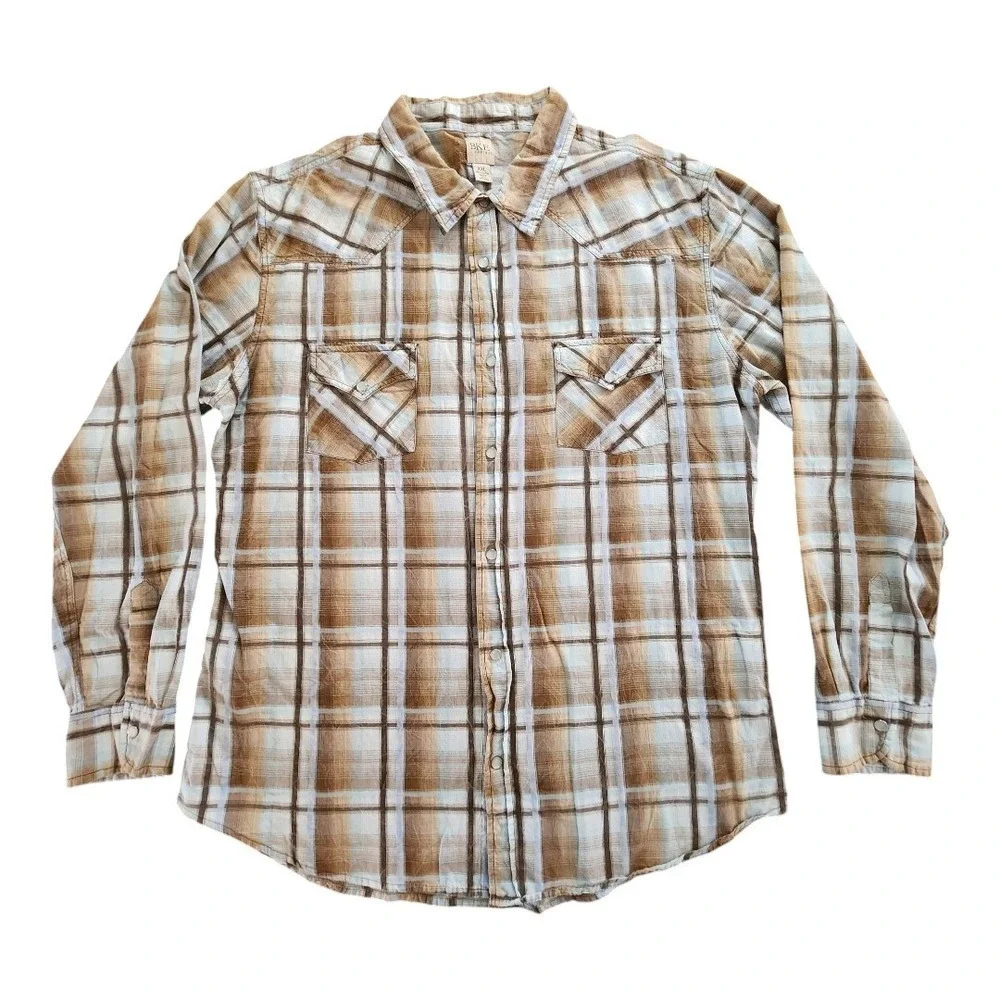 BKE Shirt Men Grey PEARL SNAP Western Rodeo‎ Rockabilly Size XXL Cotton Pockets